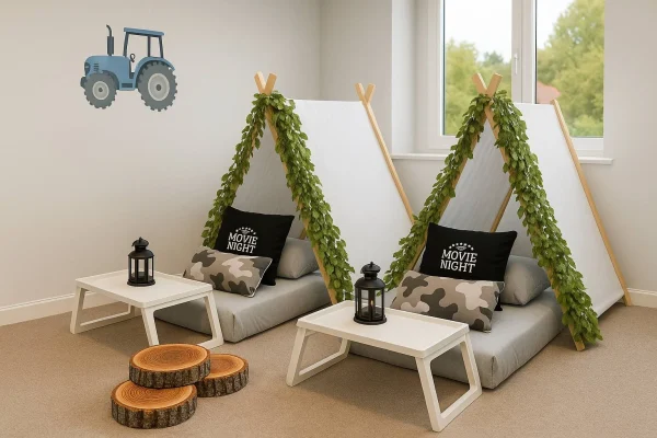 teepee-party-hire-essex-grey-neutral-theme-indoor-setup